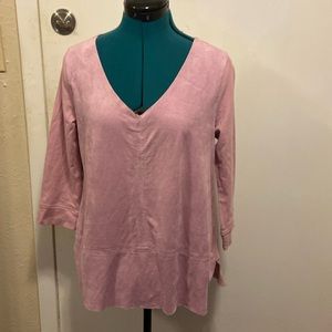 Soft Surroundings French Pink Microfiber Top drop hem v-neck 3/4 sleeves Small